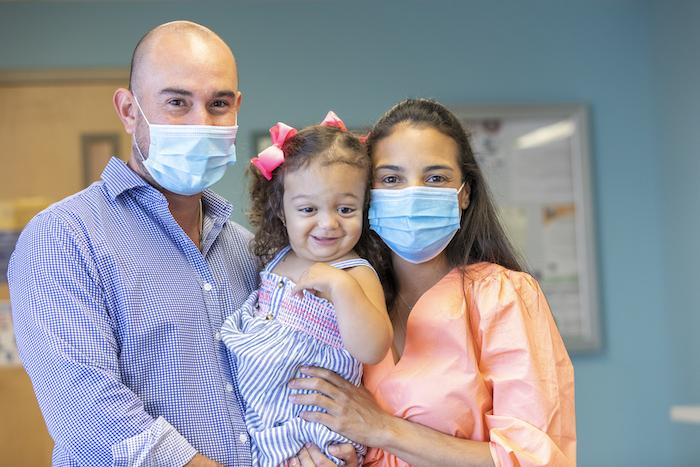 Patient Maria Mar with her parents at Johns Hopkins All Children's Hospital.