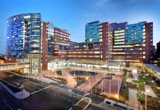 Hopkins campus at dusk.