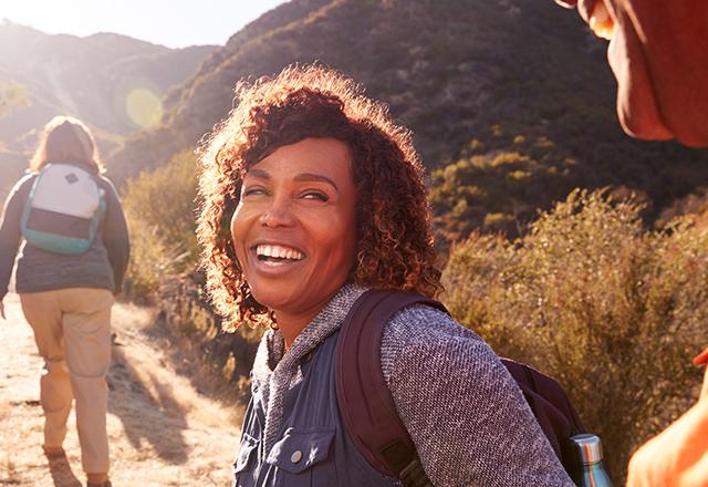 happy woman hiking